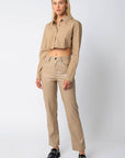 City Girl Faux Leather Pants- Taupe