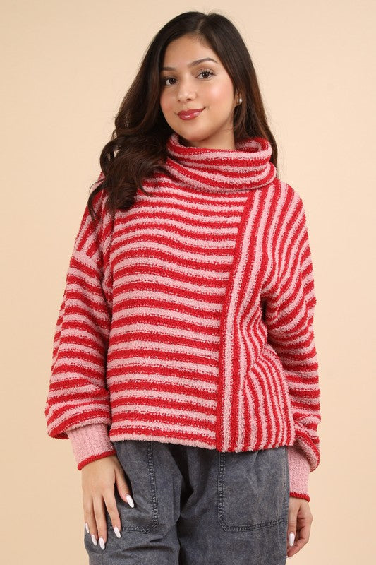 Cowl Neck Striped Knit Sweater-Red – Evelyn Rose Boutique