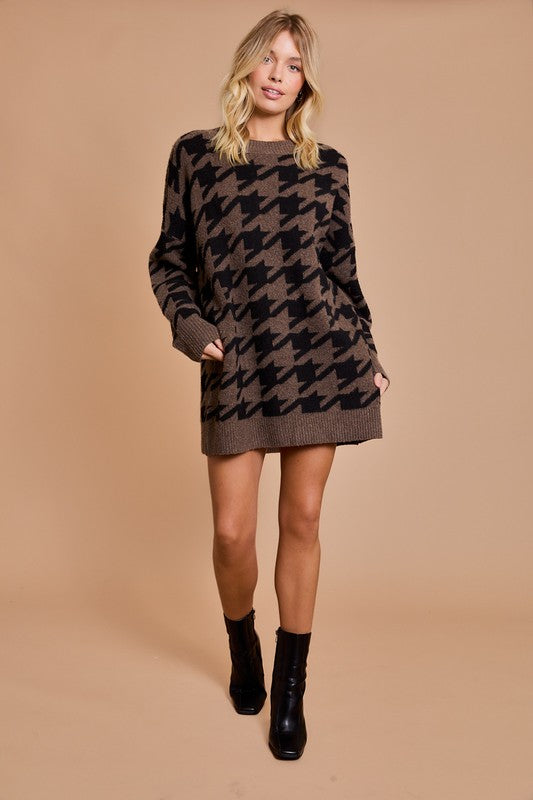 Sweater Dress- Houndstooth – Evelyn Rose Boutique