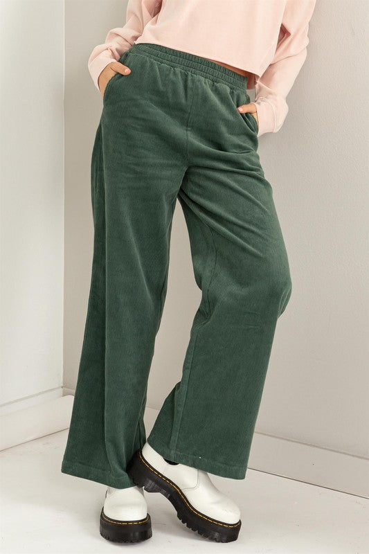 【DISCERNMENT】Green Corduroy Corduroy String Pants Green Corduroy Pants Women, High Waisted Pants, Loose Fit
