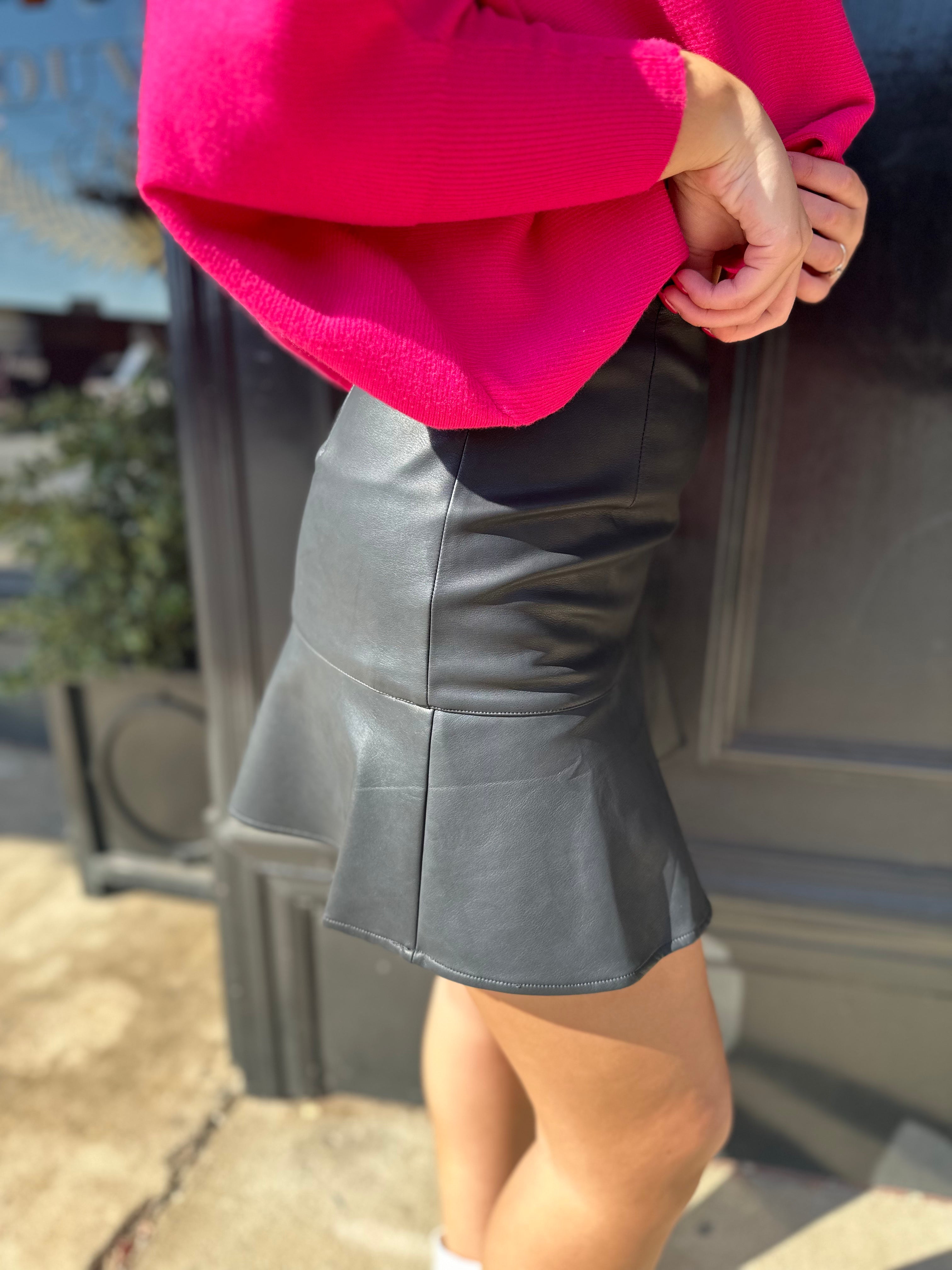 Faux Leather Flare Mini Skort Black Evelyn Rose Boutique
