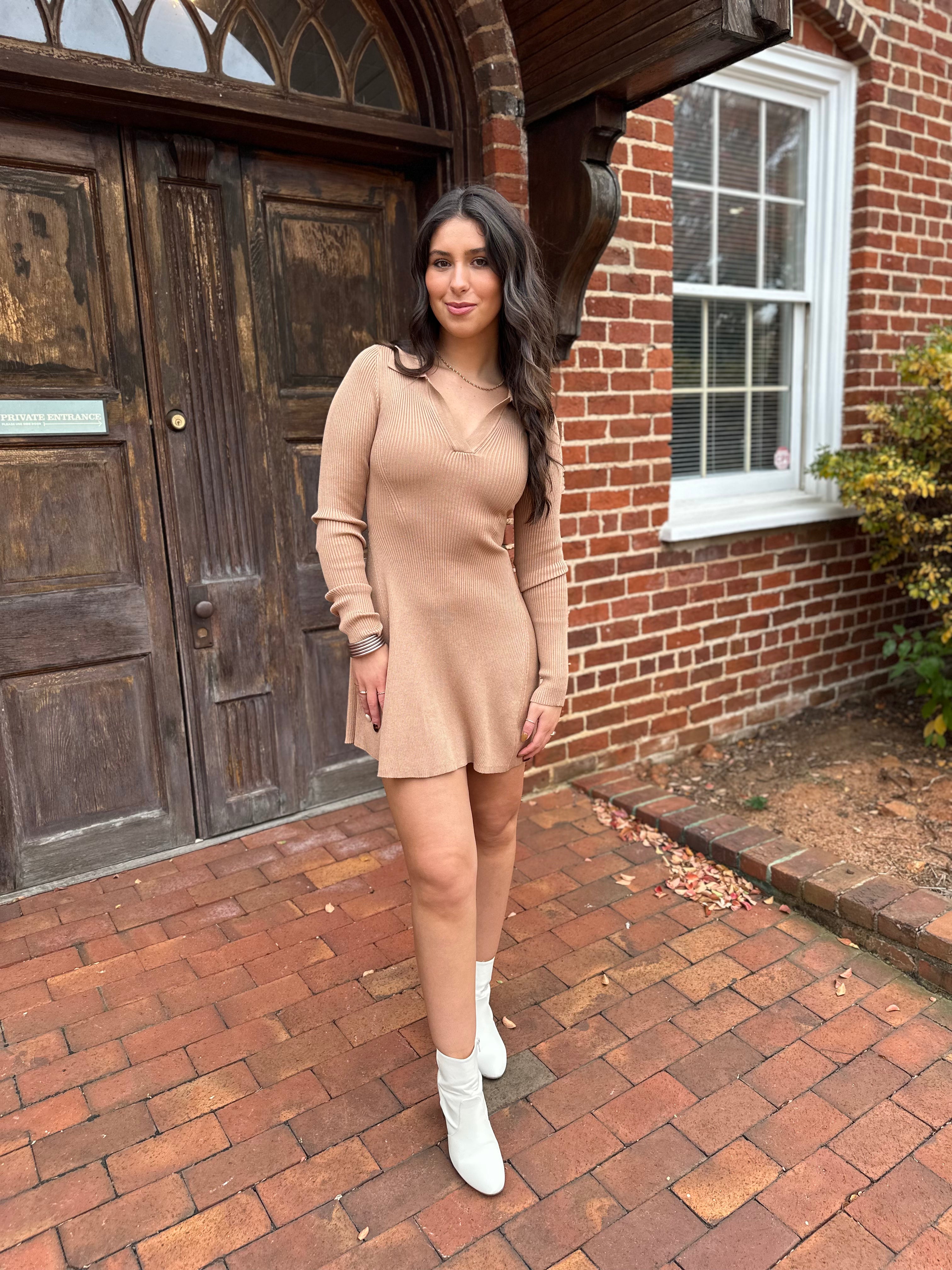 Swaying Simplicity Knit Dress- Tan – Evelyn Rose Boutique