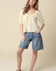 Diya Tie-Front Pintuck Blouse - Butter