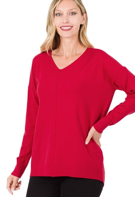 Seam Front Sweater- Red