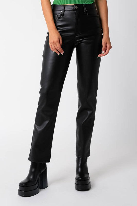 City Girl Faux Leather Pants- Black
