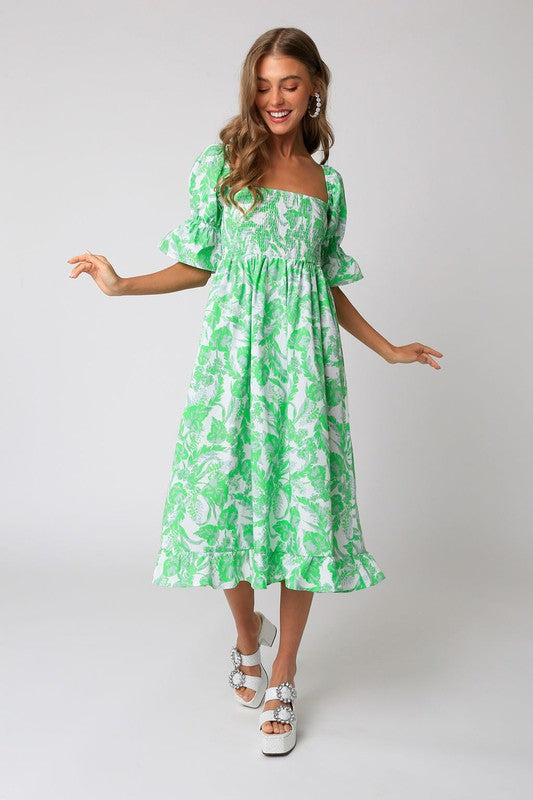 The Livin's Easy Dress- Green Botanical