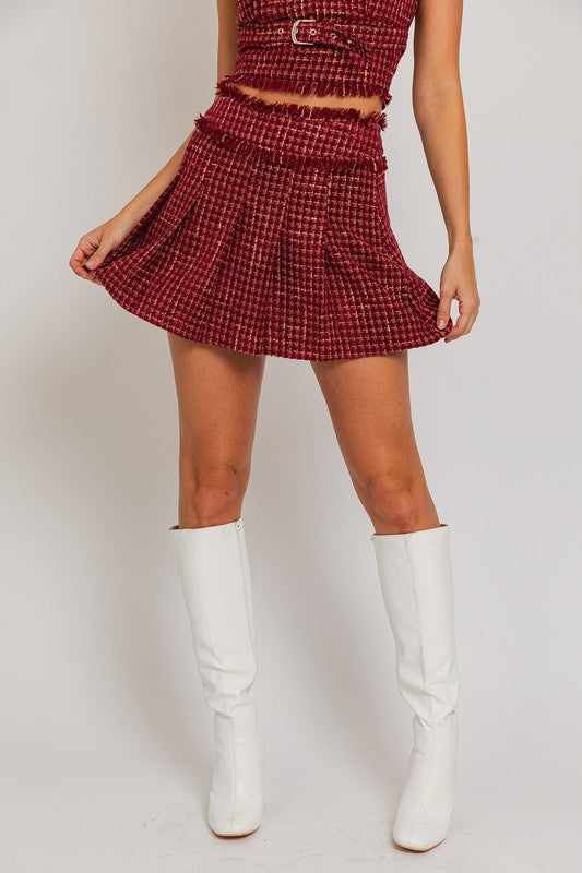 Pleated Tweed Mini Skirt