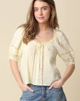 Diya Tie-Front Pintuck Blouse - Butter