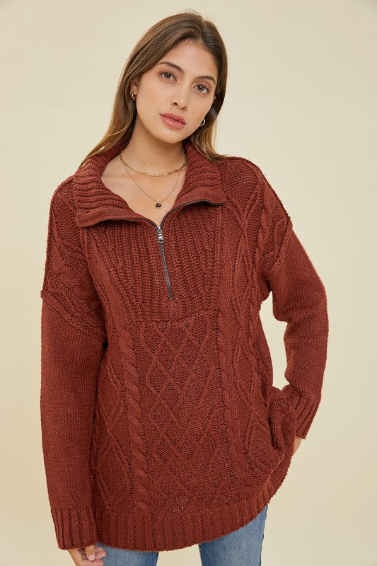 Brown Cable Knit Sweater