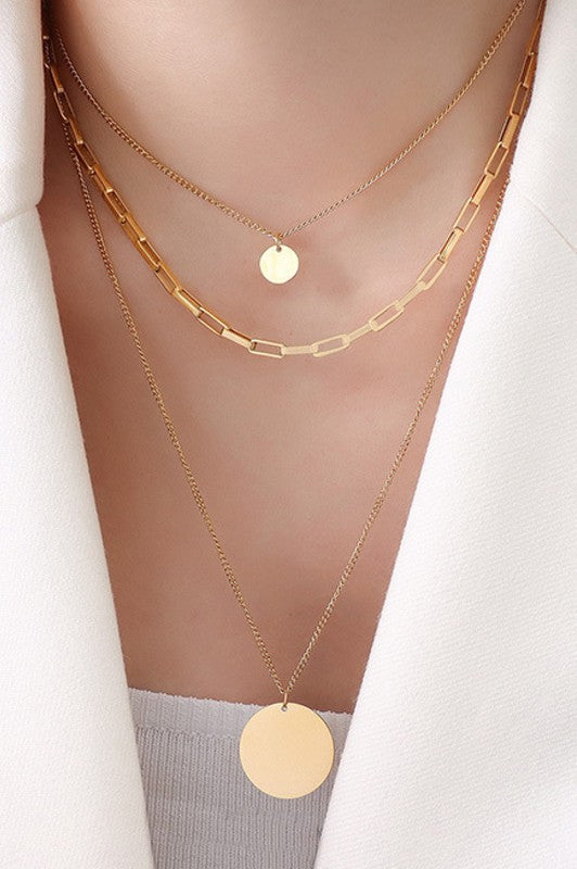 Disc Charm Multi Layer Necklace