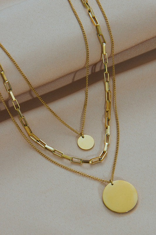 Disc Charm Multi Layer Necklace