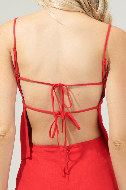 Back Tie Cami Top- Red