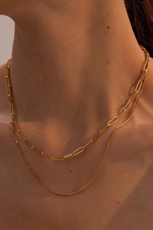 Paperclip Chain Multi Layer Necklace