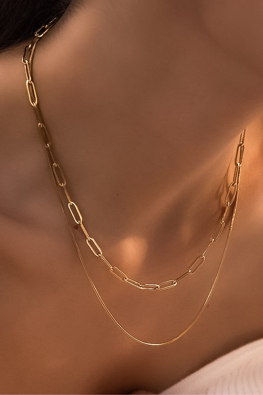 Paperclip Chain Multi Layer Necklace