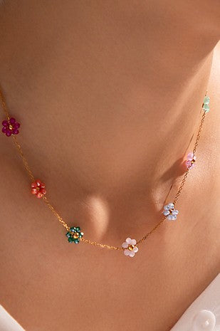 Beaded Flower Necklace- Multi