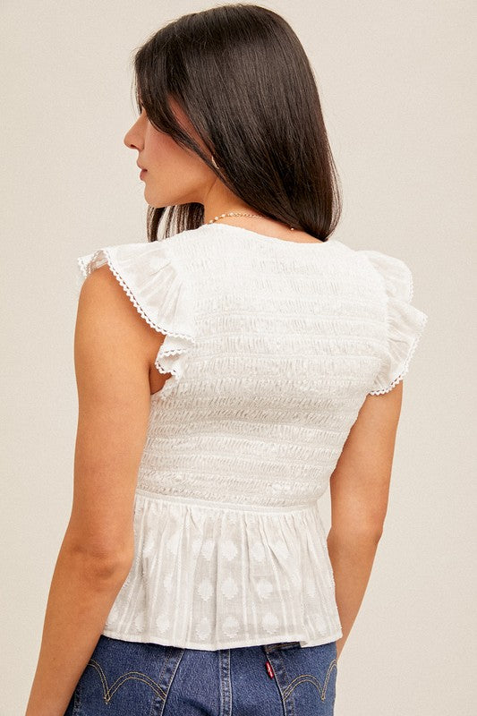White Flutter Sleeve Top