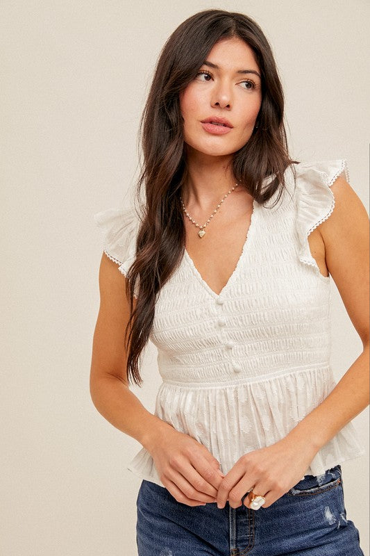 White Flutter Sleeve Top