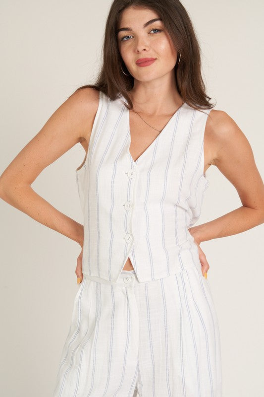 Carly Striped Button Down Vest
