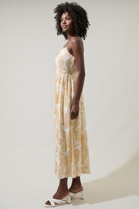 Neutral Floral Midi Dress