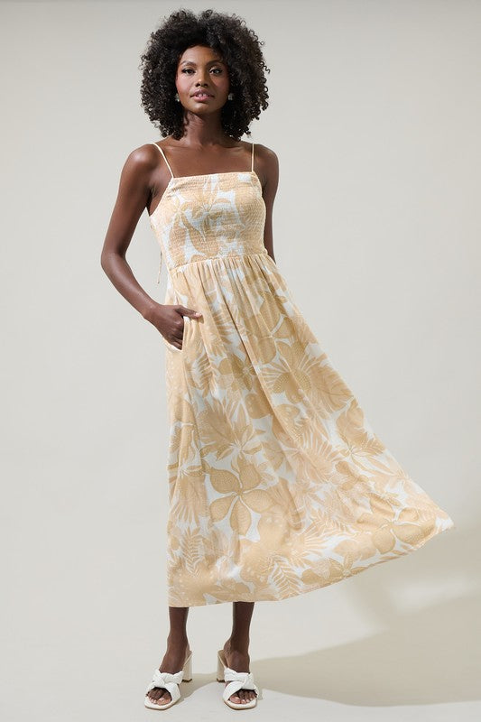 Neutral Floral Midi Dress