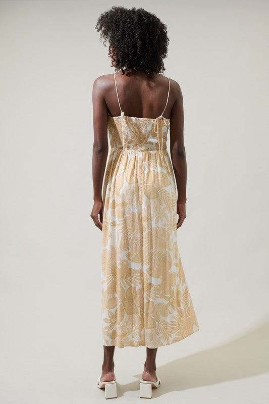 Neutral Floral Midi Dress