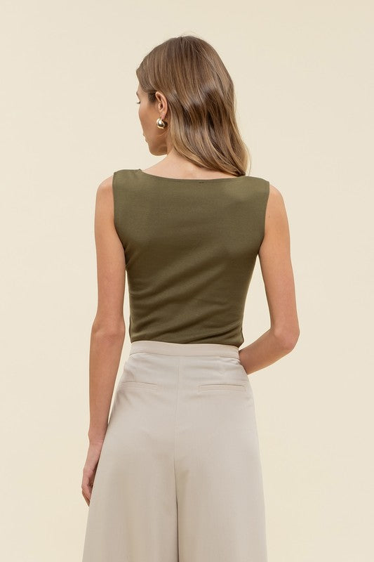 Boat Neck Knit Top- Olive