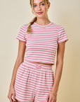 Striped Ribbed Fitted Crop Lounge Top