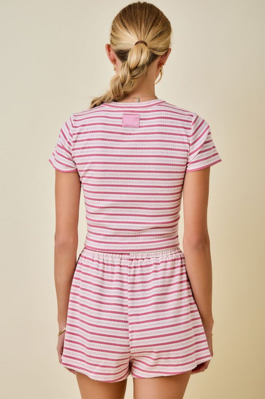 Relaxed Ribbed Lounge Shorts With Elastic Waist