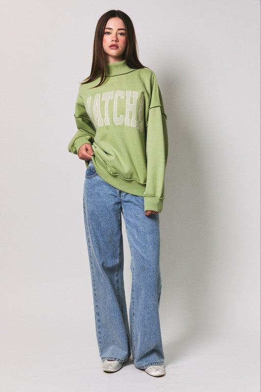 "matcha" Mock Neck Sweatshirt