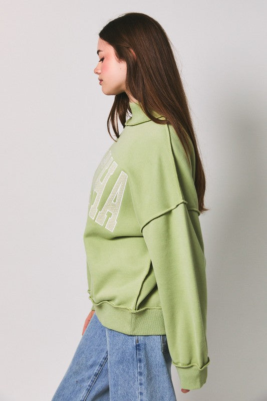 "matcha" Mock Neck Sweatshirt
