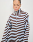Striped Mocked Neck Zip Up Jacket