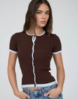 Contrast Trim Short Sleeve Cardigan