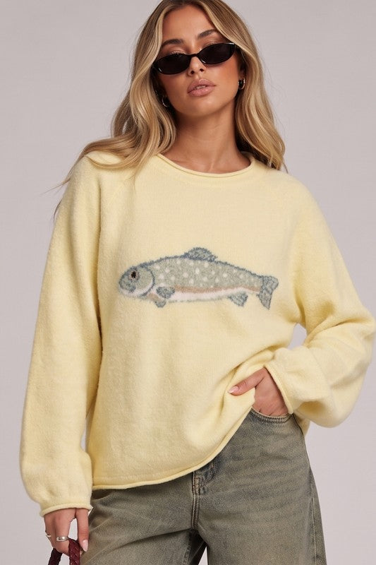 Fish Knit Sweater- Lemon