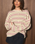 Stripe Society Cardigan- Pink & Ivory