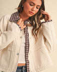 Brown Gingham Trim Jacket