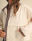 Brown Gingham Trim Jacket