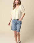 Diya Tie-Front Pintuck Blouse - Butter