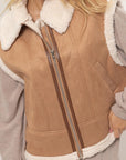 Fur-Contrast Zippered Suede Vest