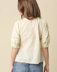Diya Tie-Front Pintuck Blouse - Butter