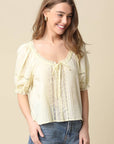 Diya Tie-Front Pintuck Blouse - Butter