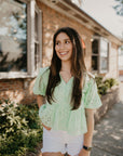 Ruffle Sleeve Eyelet Top