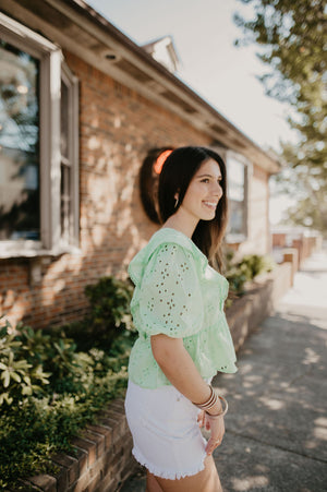 Ruffle Sleeve Eyelet Top