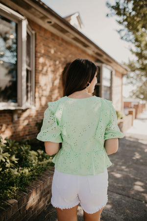 Ruffle Sleeve Eyelet Top