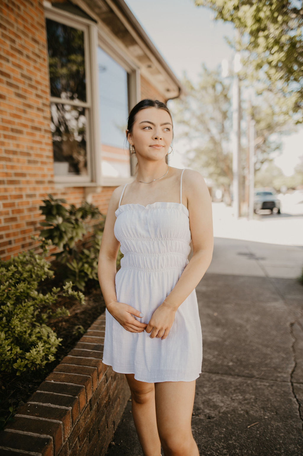 Ruched Mini Dress- White