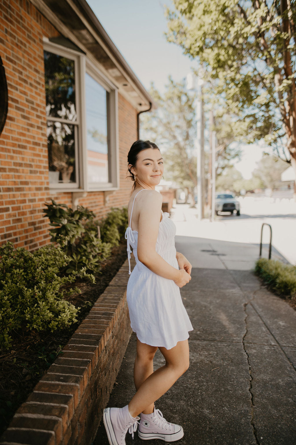 Ruched Mini Dress- White