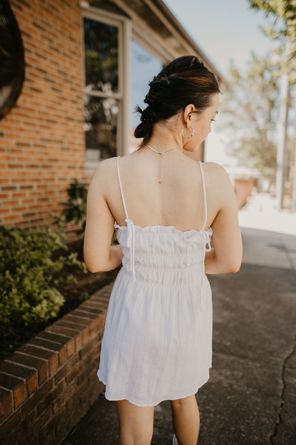 Ruched Mini Dress- White