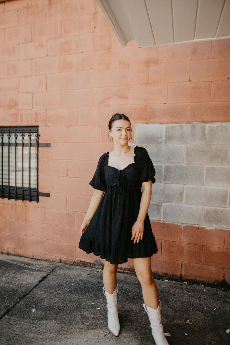 Set In Motion Eyelet Dress- Black