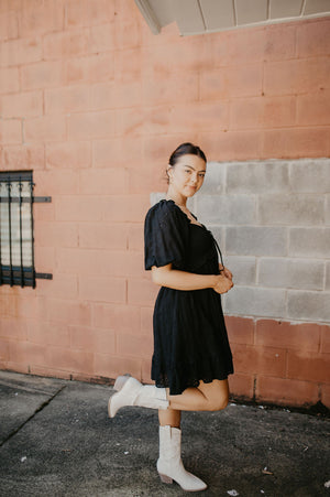 Set In Motion Eyelet Dress- Black
