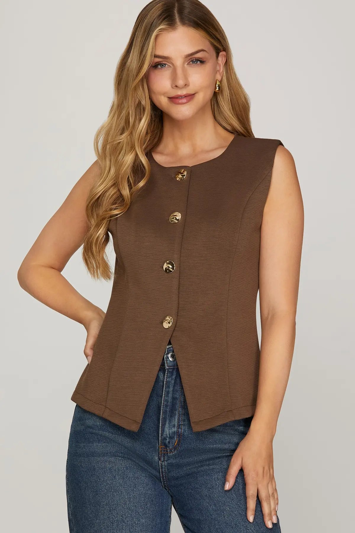Sleeveless Front Button Knit Vest