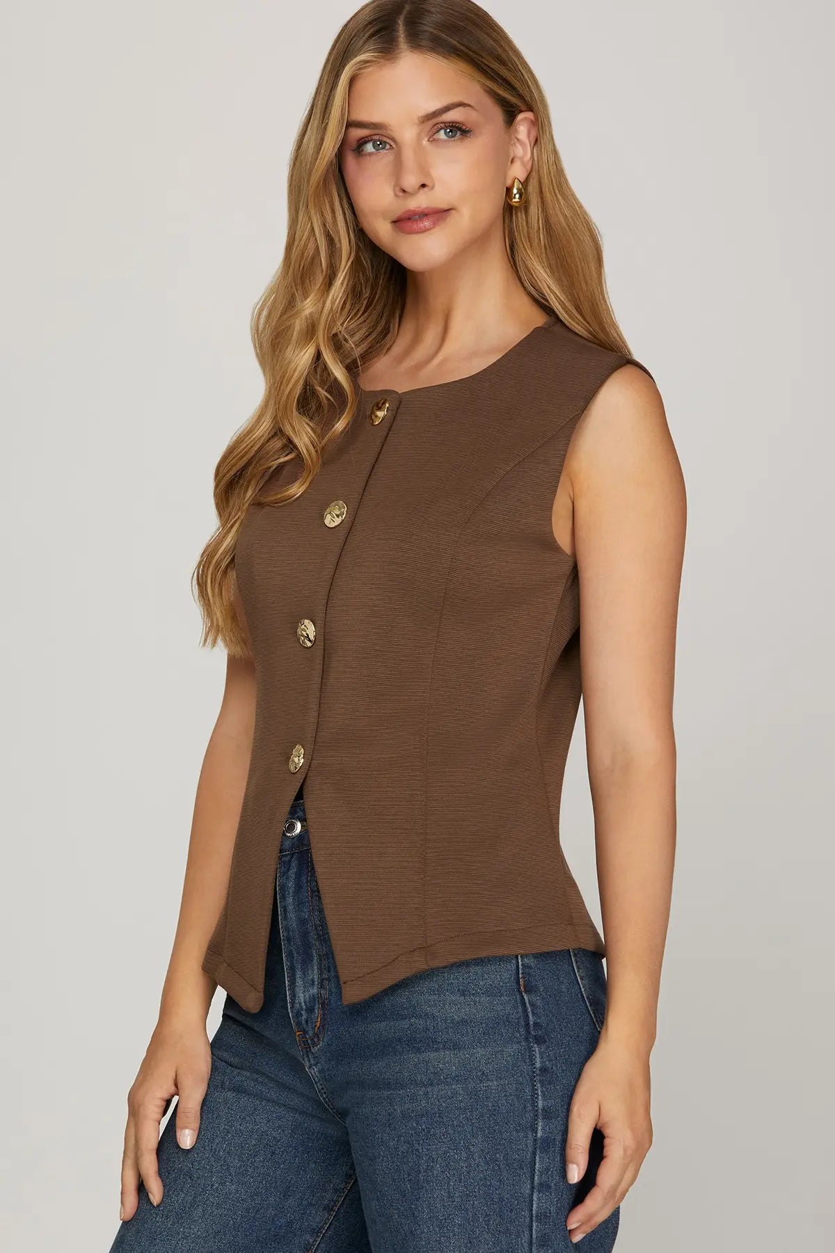 Sleeveless Front Button Knit Vest